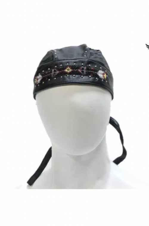 Beaded Studded Leather Biker Cap - The Vault by Sacha