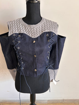 Cableknit Lace Up Denim Top - The Vault by Sacha