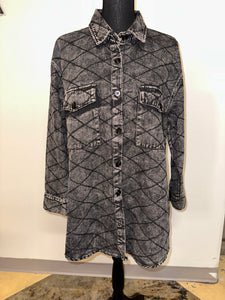 Black Quilted Denim Button Up