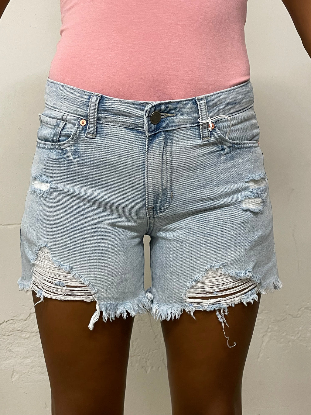 Light Wash Distressed Denim Shorts | FINAL SALE - The Vault by Sacha