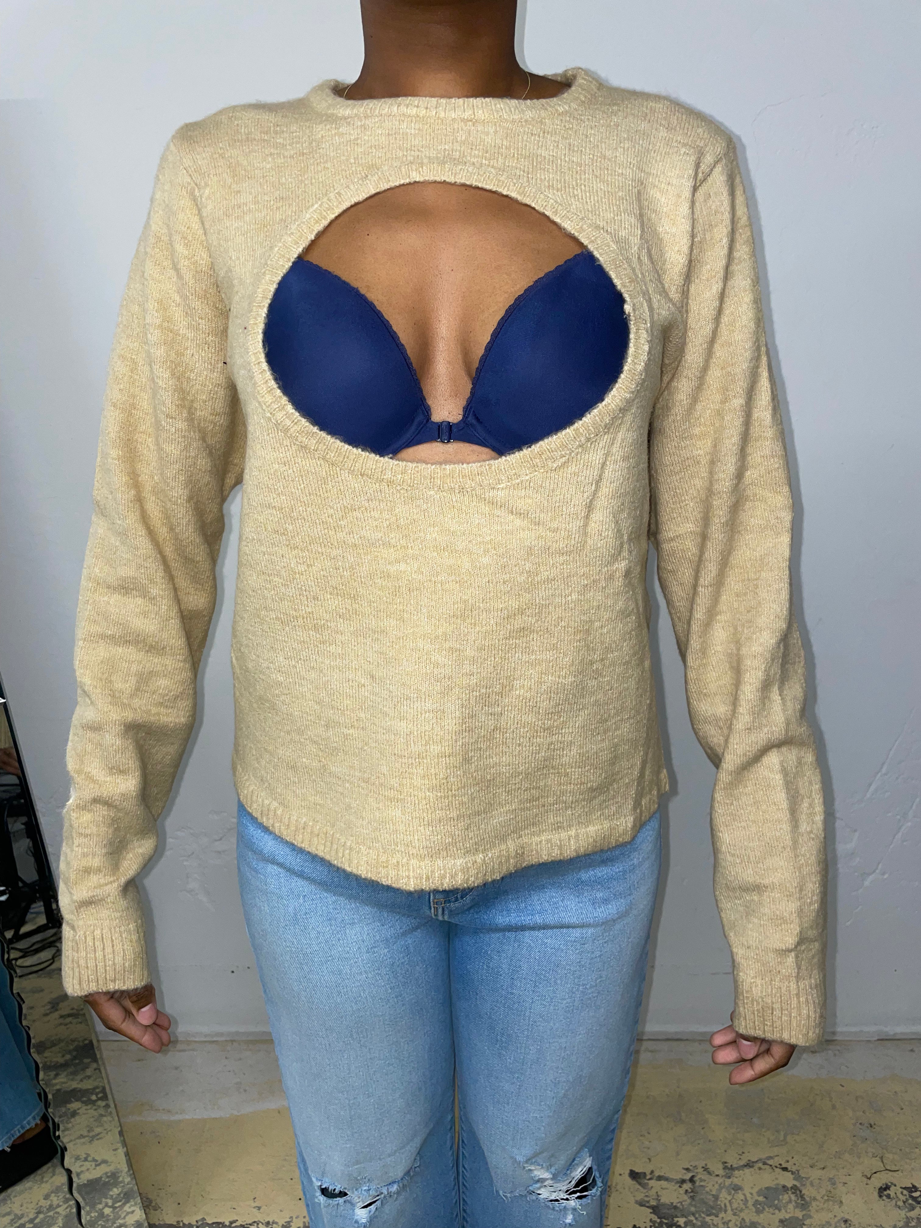Tan Open Chest Sweater (MEDIUM)