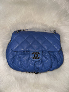 Chanel Washed Lambskin Chain Around  Medium Messenger Blue  Handbag Bag Purse