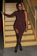 Chocolate Drop One-Sleeve Bodycon Dress - The Vault by Sacha
