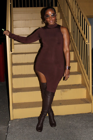 Chocolate Drop One Sleeve Bodycon Dress The Vault by Sacha