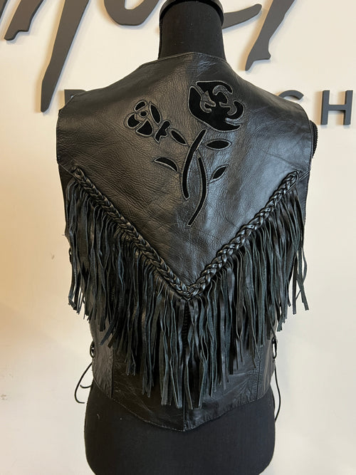 Black Flower Cut Out Fringe Vest - The Vault by Sacha