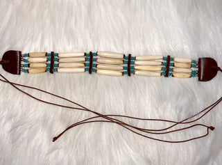 Buffalo Bone Choker Leather Beaded Stone Tribal Native American Necklace - The Vault by Sacha