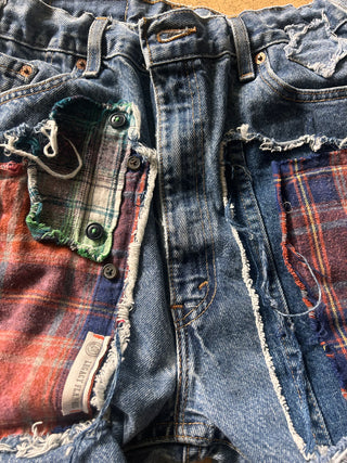 Custom Denim Orange Plaid Shorts | Size 36 (13/14) - The Vault by Sacha