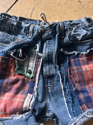 Custom Denim Orange Plaid Shorts | Size 36 (13/14) - The Vault by Sacha