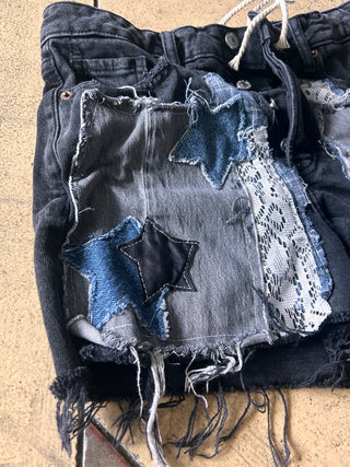 Custom Denim Lace & Stars Shorts | Size 29 Stretch 8/9 - The Vault by Sacha