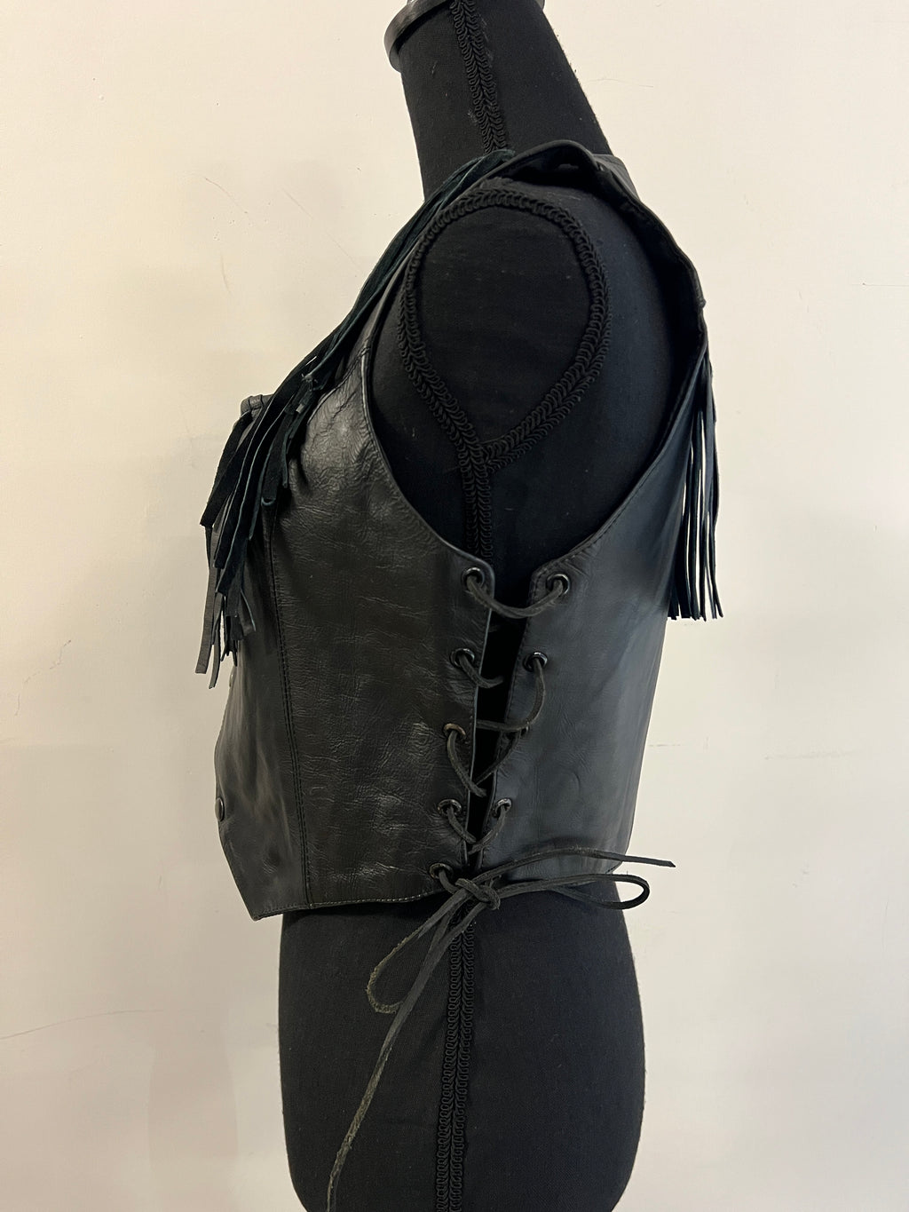 Black Fringe Collar Leather Vest - The Vault by Sacha