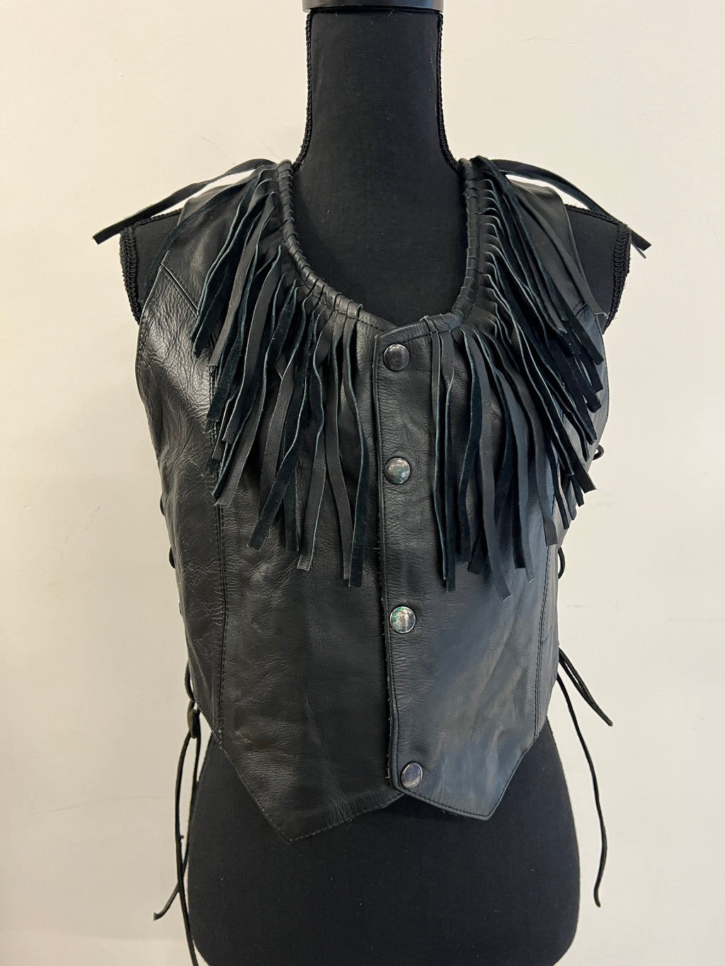 Black Fringe Collar Leather Vest - The Vault by Sacha