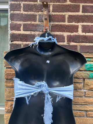 Light Wash Custom Distressed Halter | Size S/M
