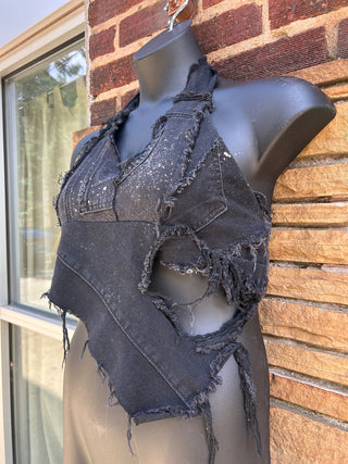 Black Custom Distressed Halter | Size S/M