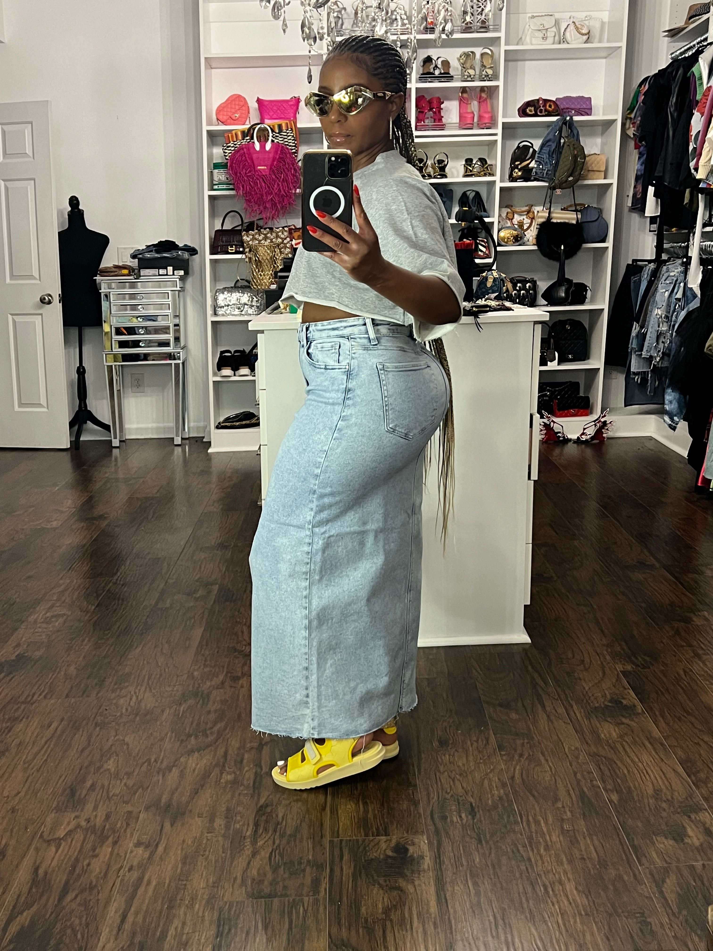 Distressed Denim Maxi Skirt - The Vault by Sacha