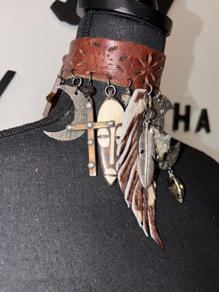 The Tribal Moon Warrior Handmade Leather Choker