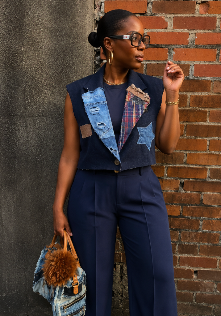 Custom Vintage Distressed Denim Crop Blazer