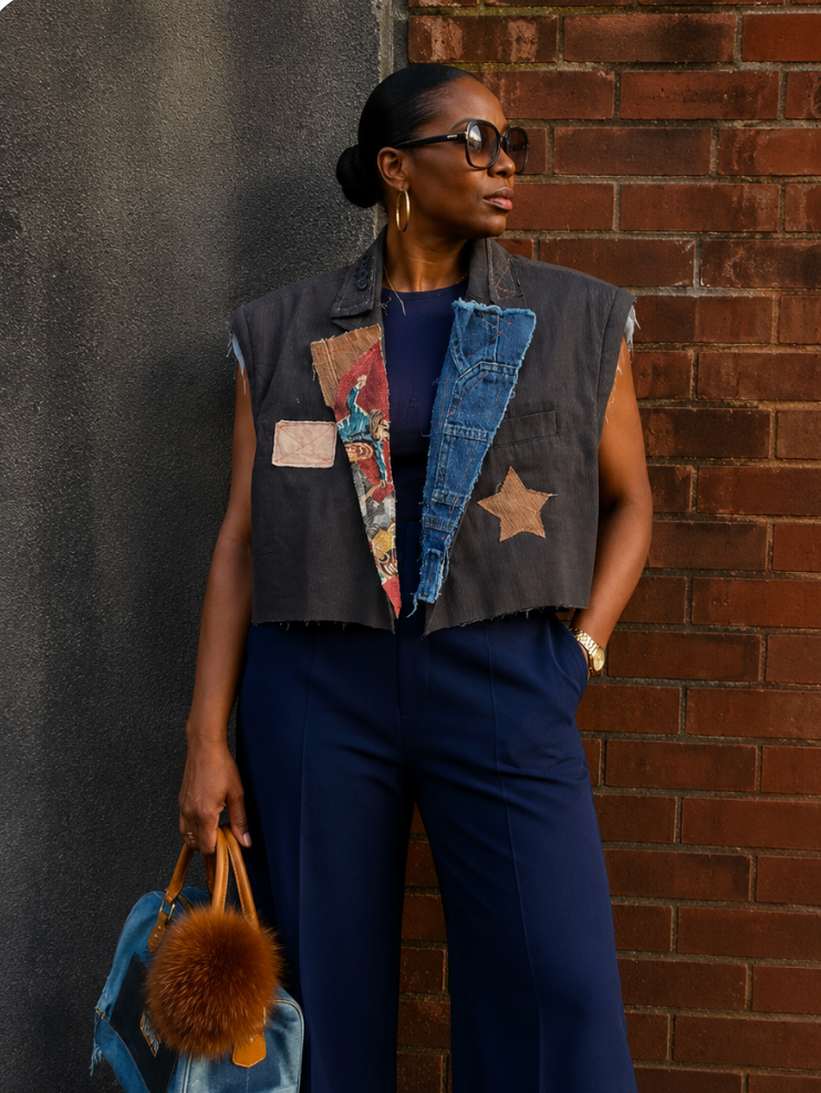 Custom Crop Half Denim Vintage  Blazer