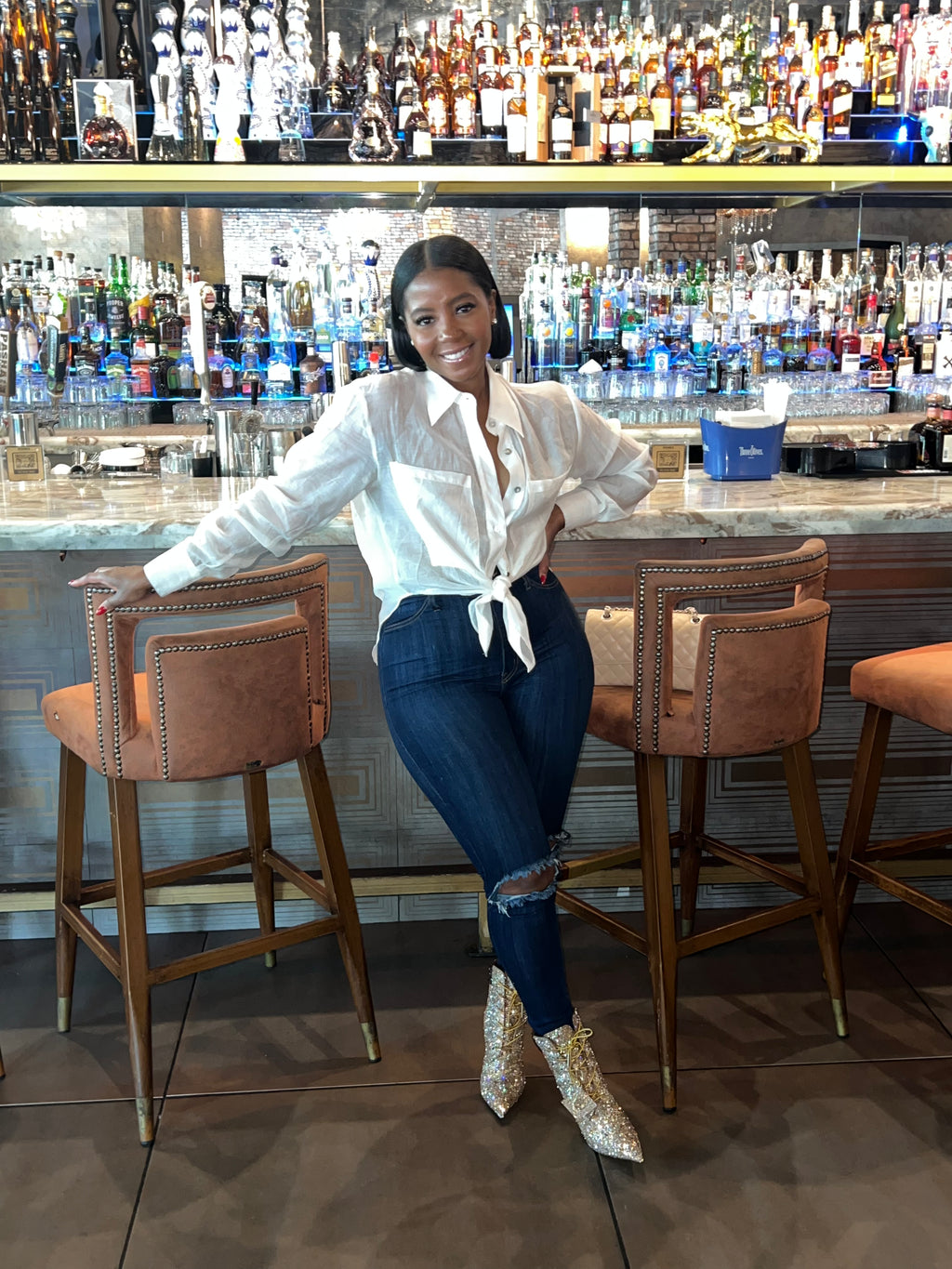 Open Knee High Waist Stretch Jeans - The Vault by Sacha