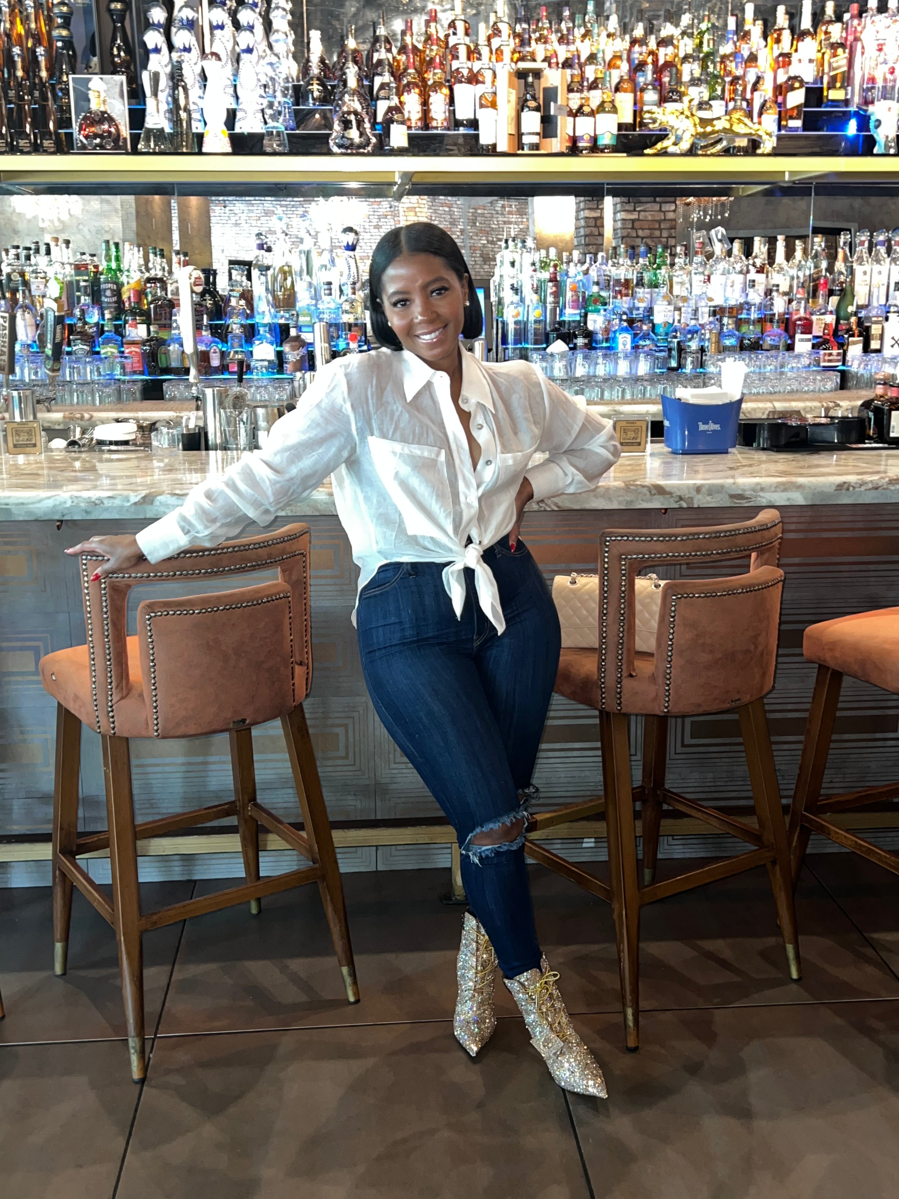 Open Knee High Waist Stretch Jeans - The Vault by Sacha