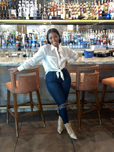 Open Knee High waist stretch jeans
