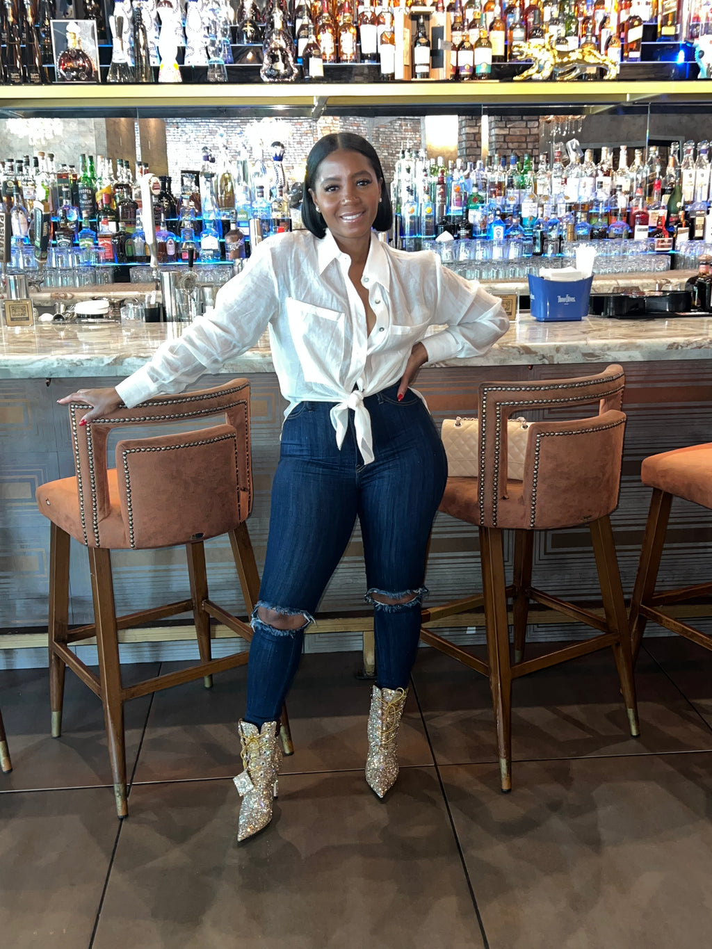 Open Knee High Waist Stretch Jeans - The Vault by Sacha