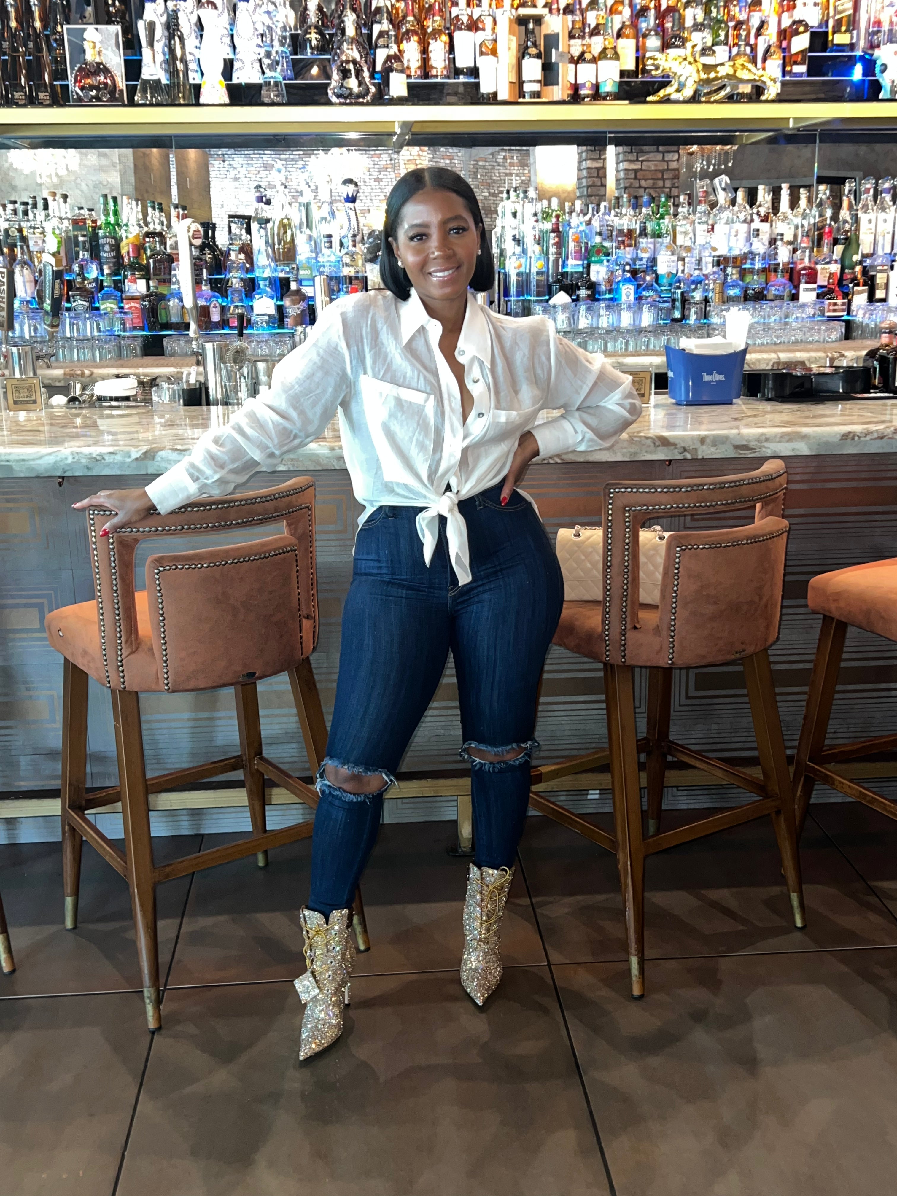 Open Knee High Waist Stretch Jeans - The Vault by Sacha