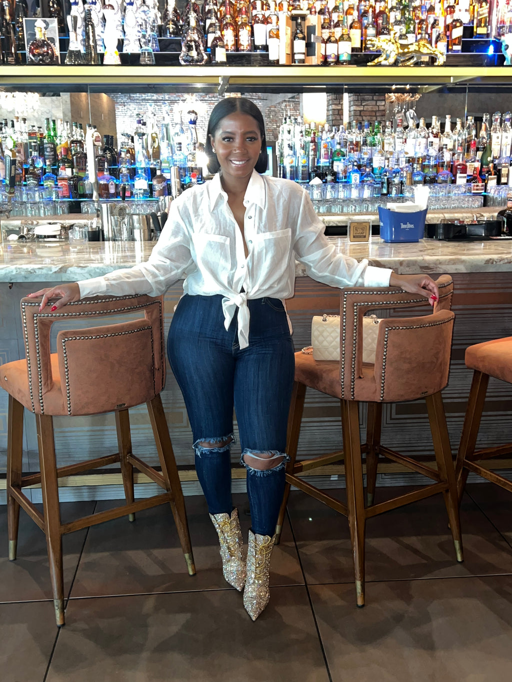 Open Knee High Waist Stretch Jeans - The Vault by Sacha