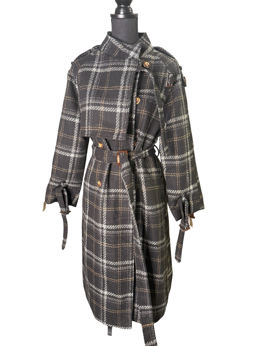 Charcoal Gray Plaid Trench - The Vault by Sacha