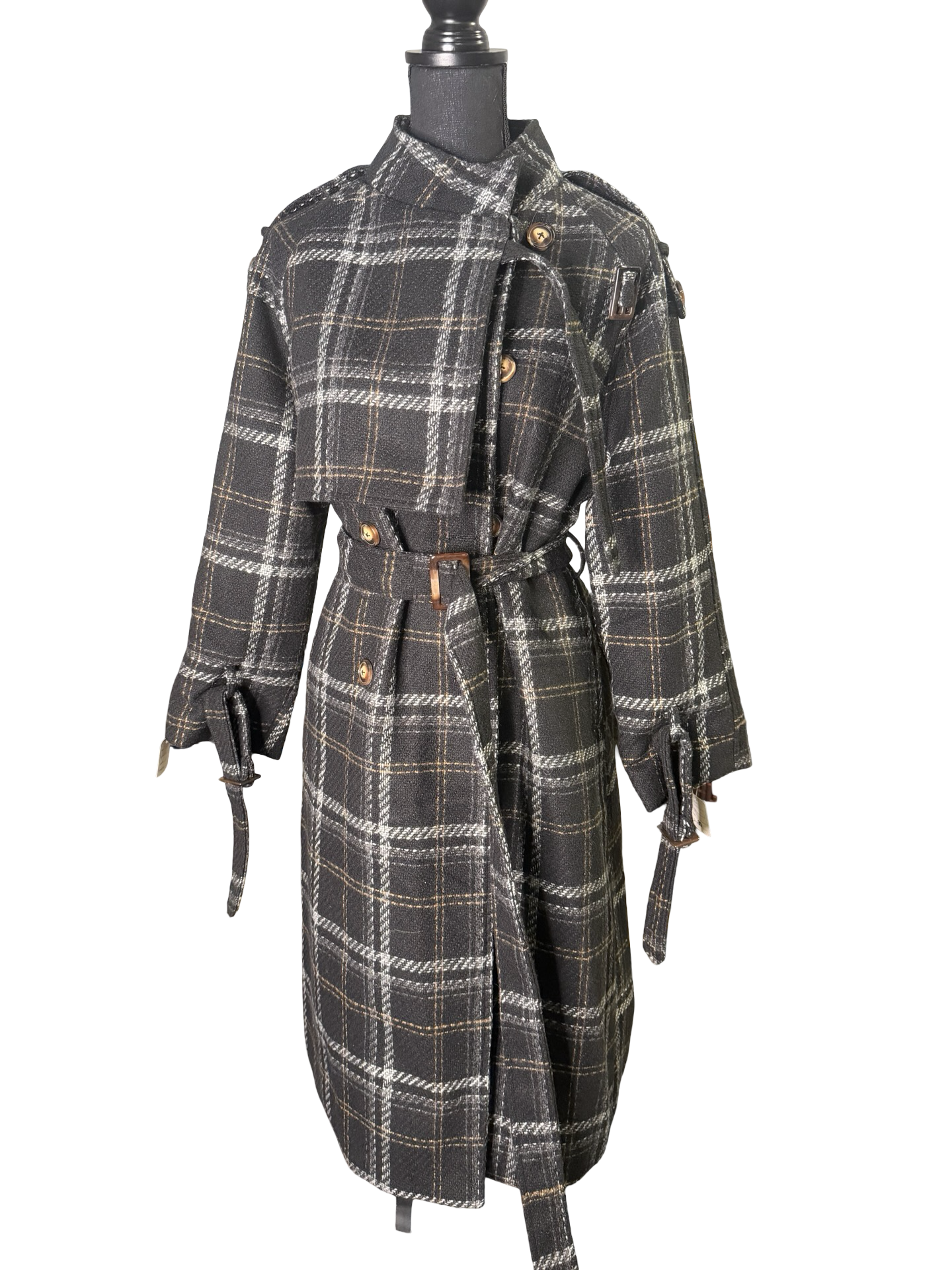 Charcoal Gray Plaid Trench - The Vault by Sacha