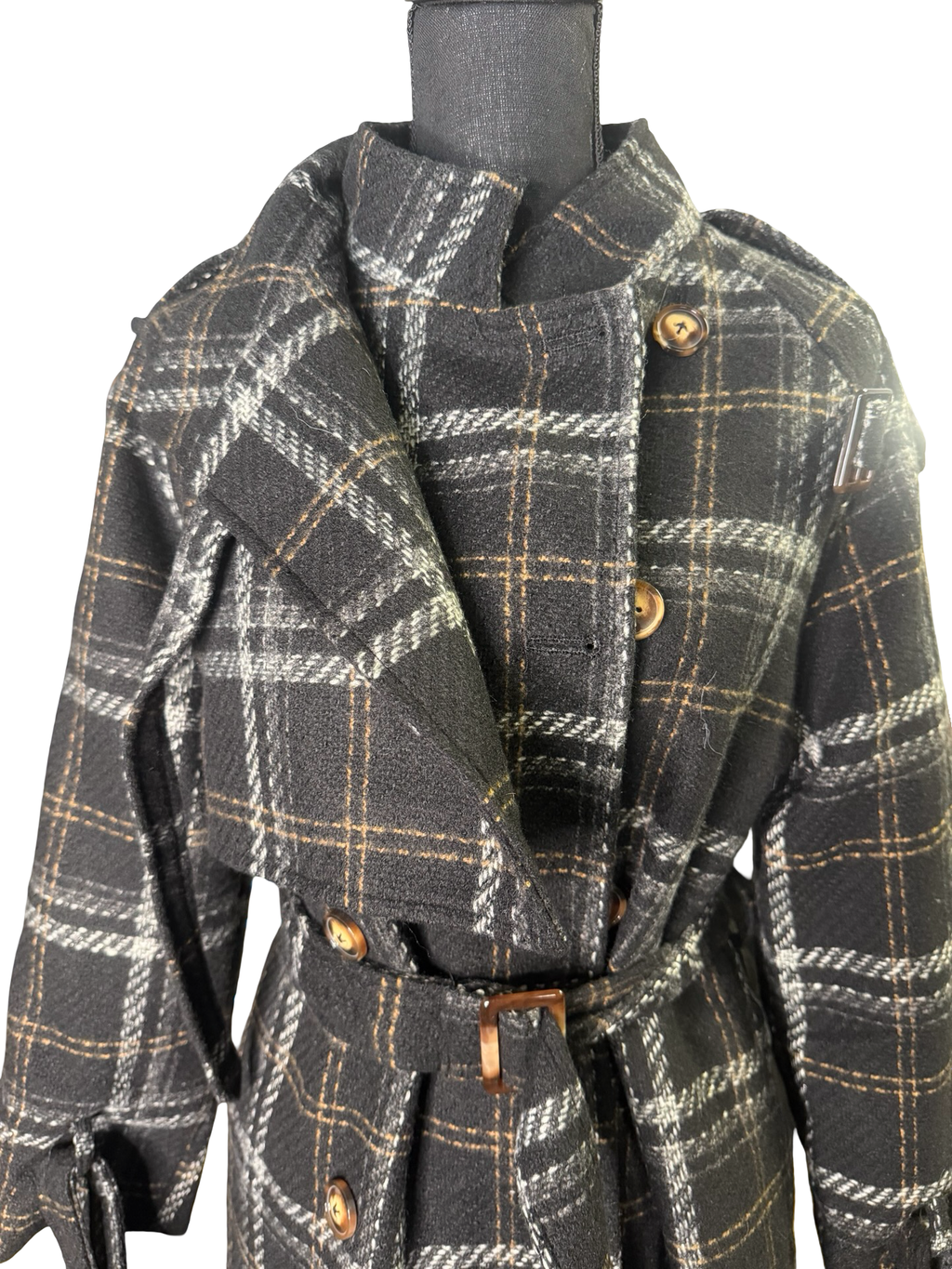 Charcoal Gray Plaid Trench - The Vault by Sacha