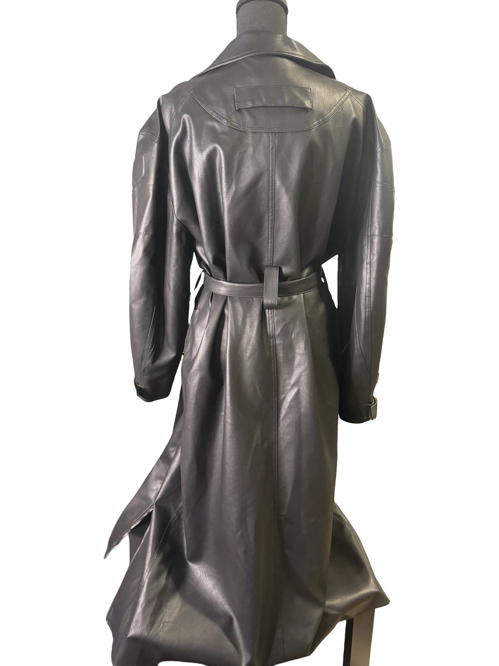 Black Leather Belted Floor Length Trench - The Vault by Sacha