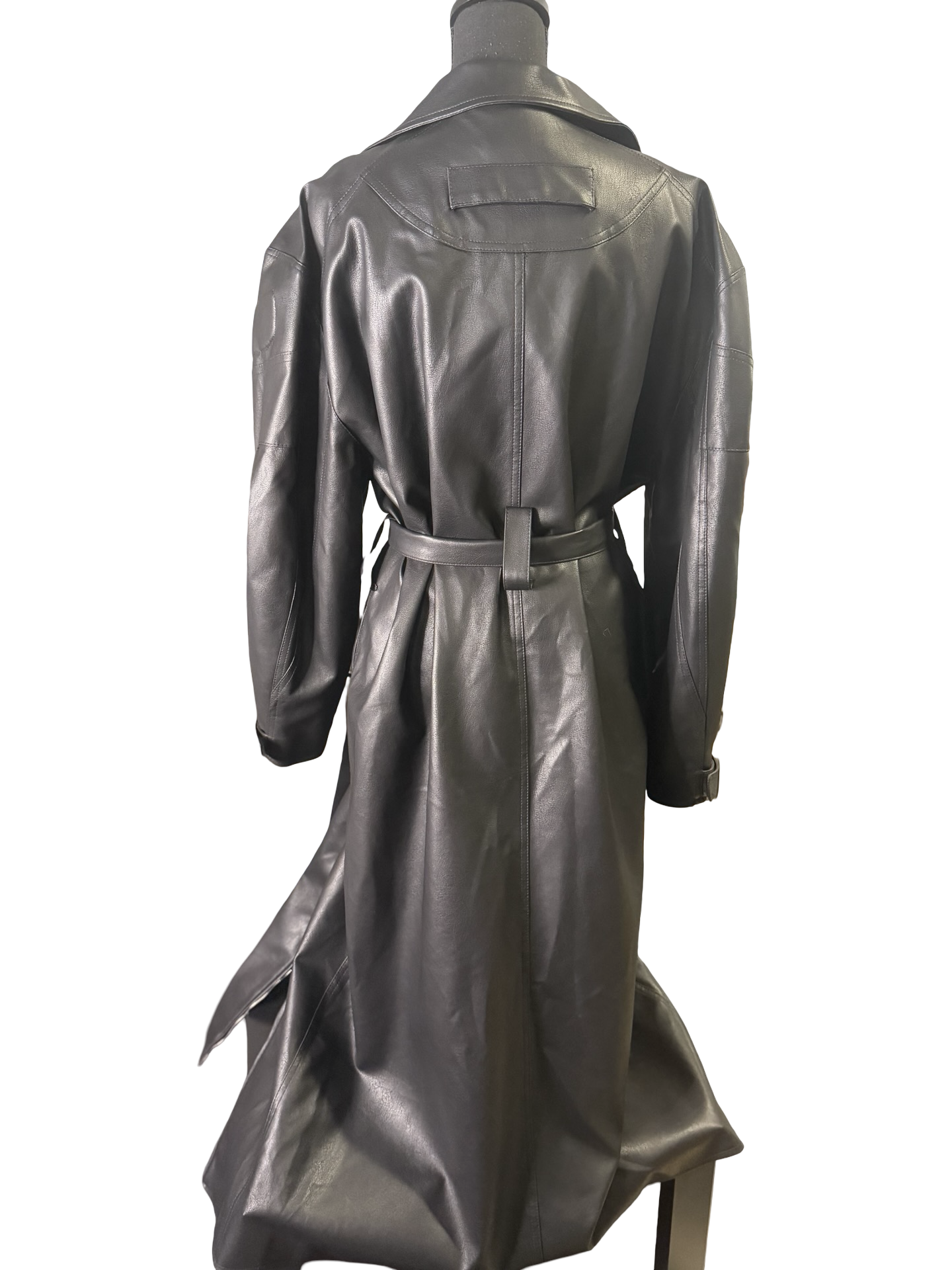 Black Leather Belted Floor Length Trench - The Vault by Sacha