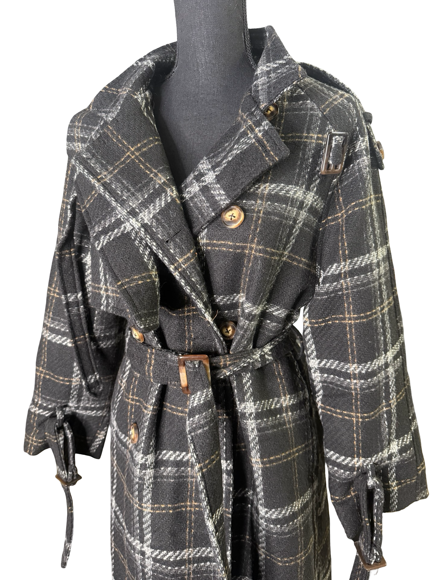 Charcoal Gray Plaid Trench - The Vault by Sacha