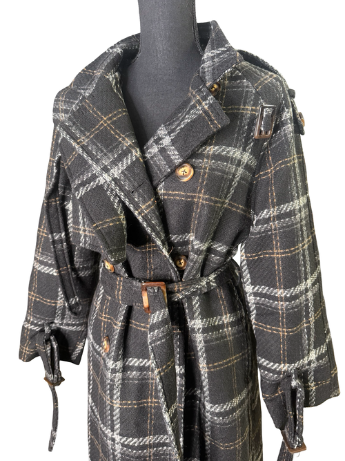 Charcoal Gray Plaid Trench - The Vault by Sacha