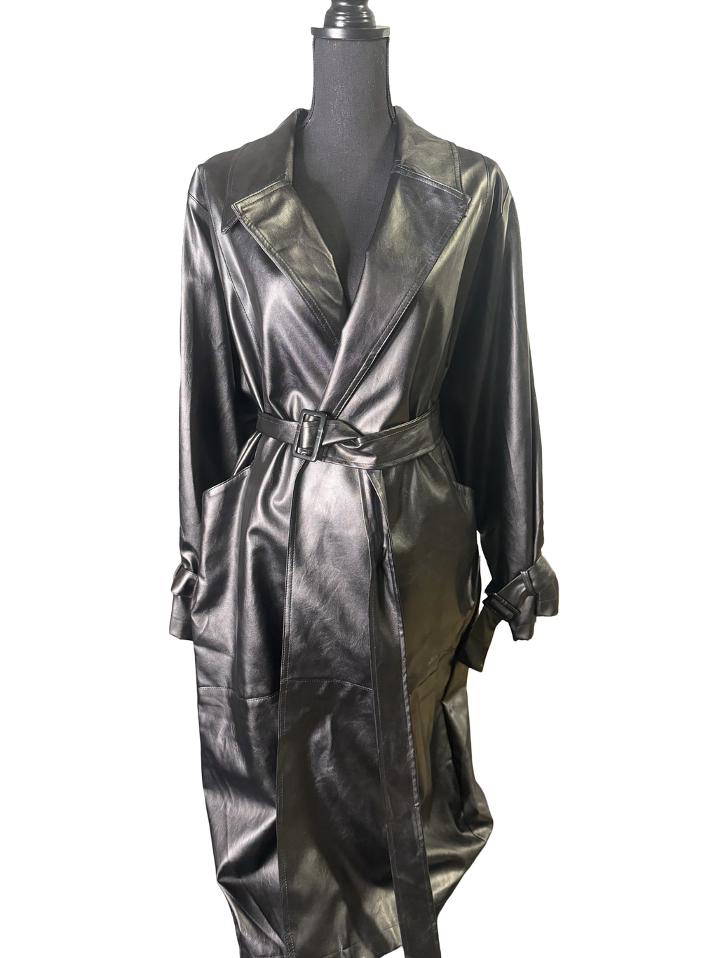 Black Leather Belted Trench - The Vault by Sacha
