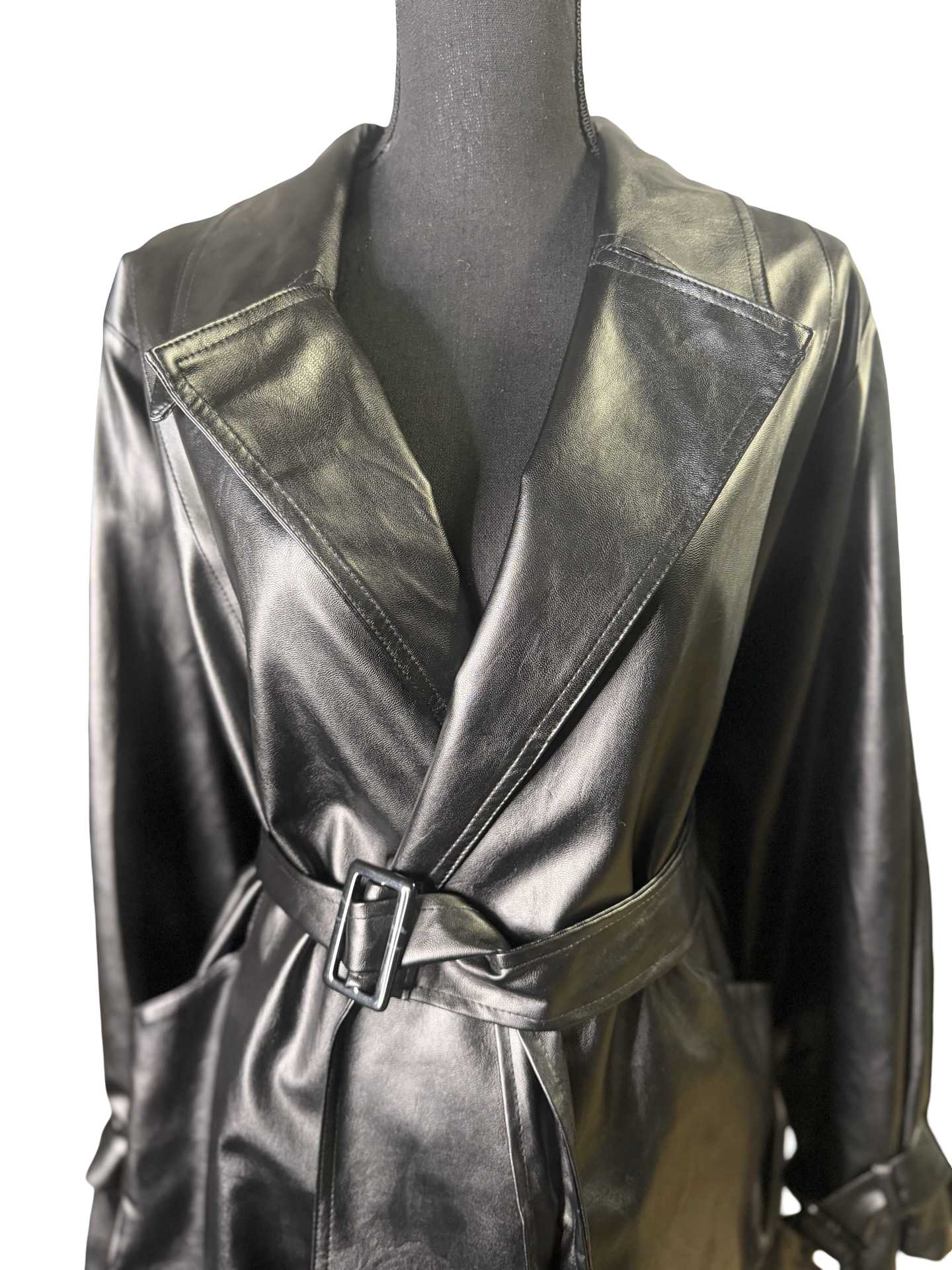 Black Leather Belted Trench - The Vault by Sacha