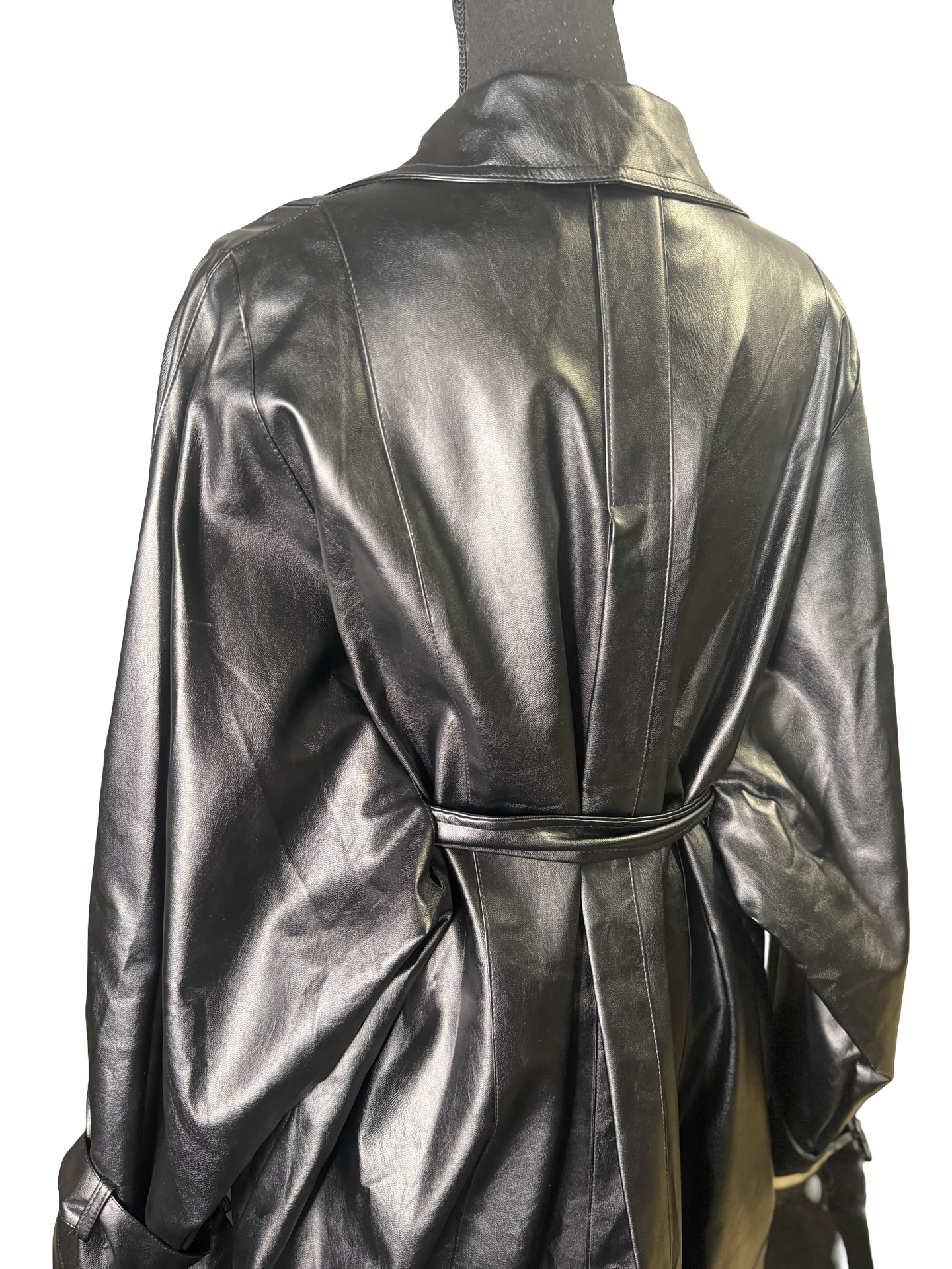 Black Leather Belted Floor Length Trench - The Vault by Sacha