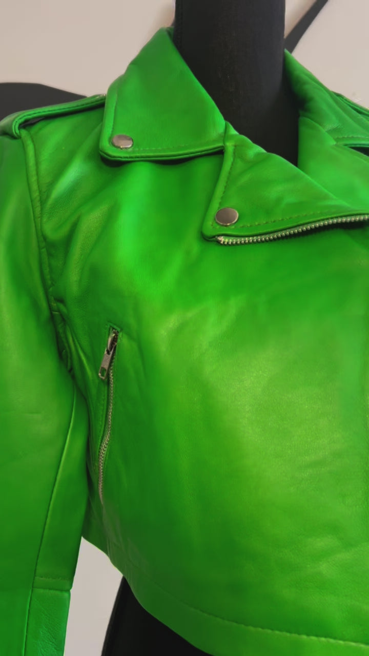 Celtic Green Leather Cropped Biker
