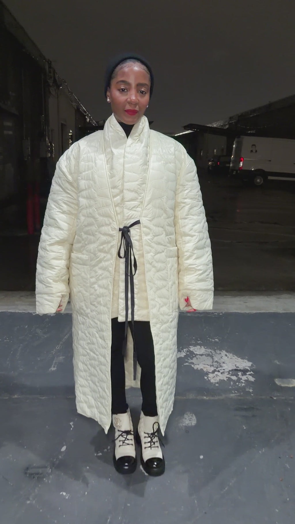 Quilted kimono coat with scarf