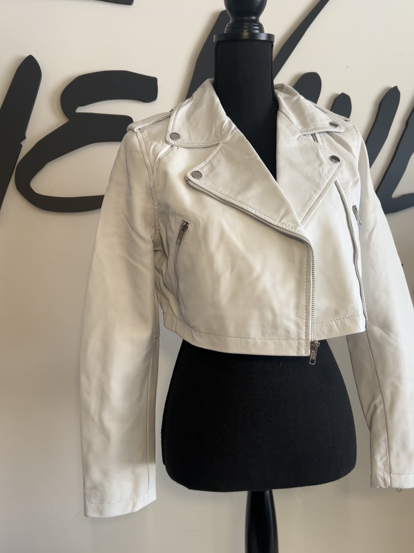 White Leather Cropped Biker