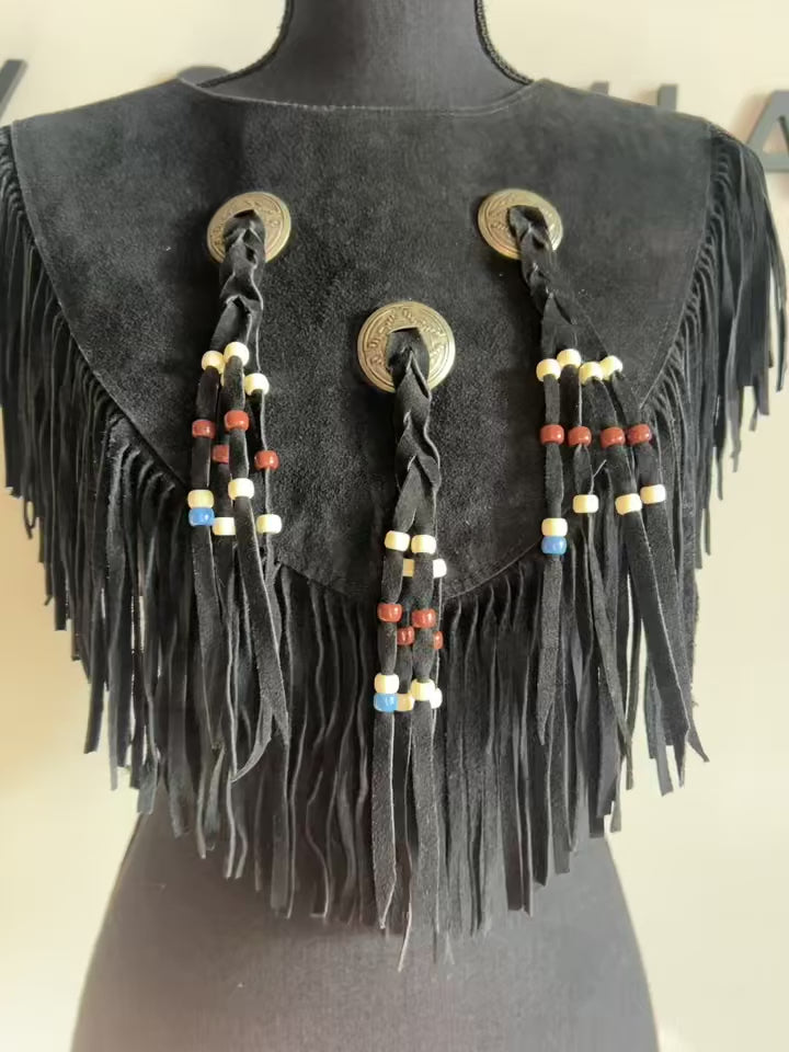 3 Metal Bead Suede Poncho