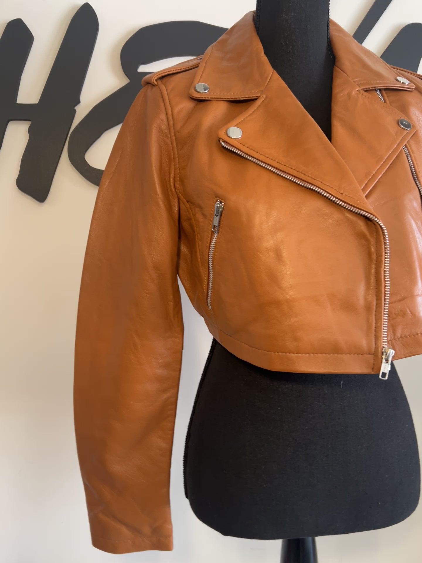 Cognac Tan Leather Cropped Biker
