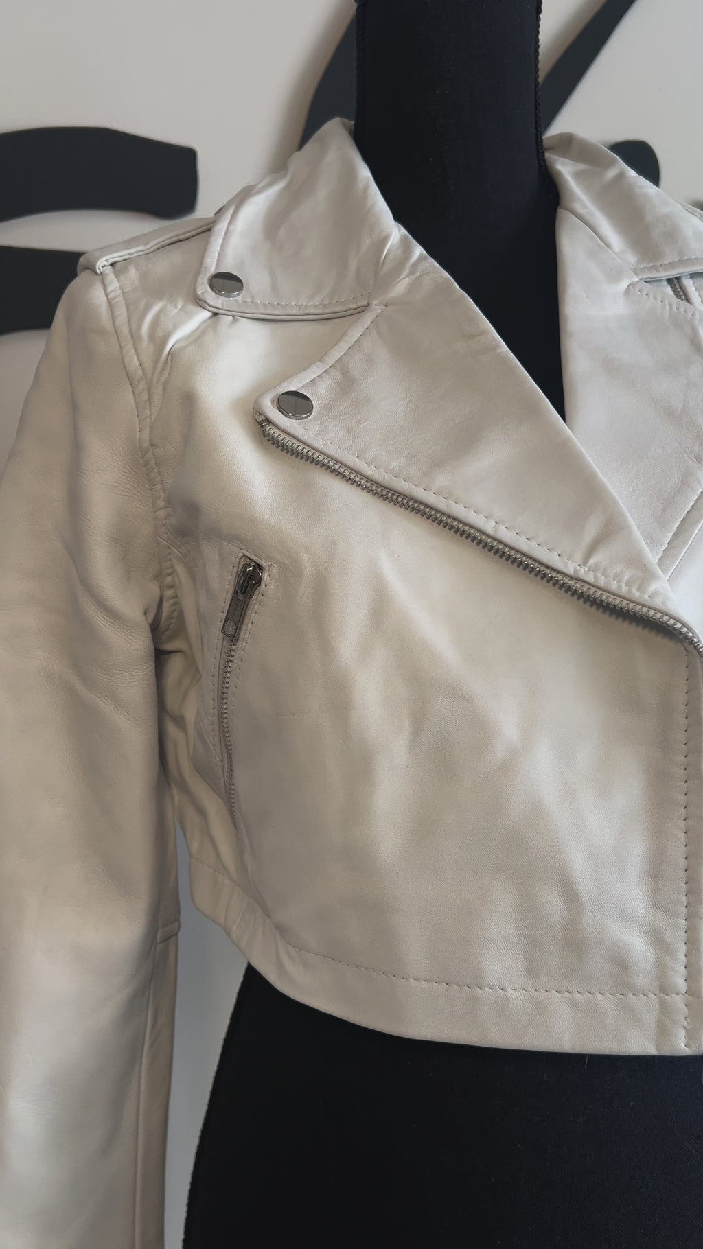 White Leather Cropped Biker