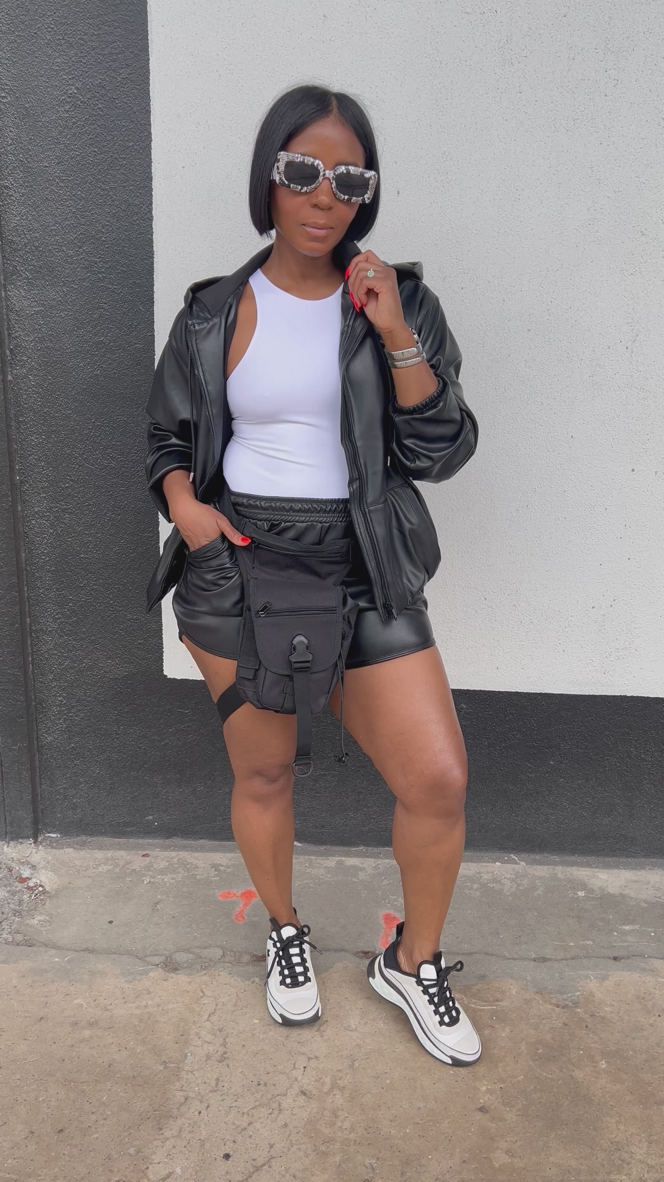 Black Vegan Leather Short Set