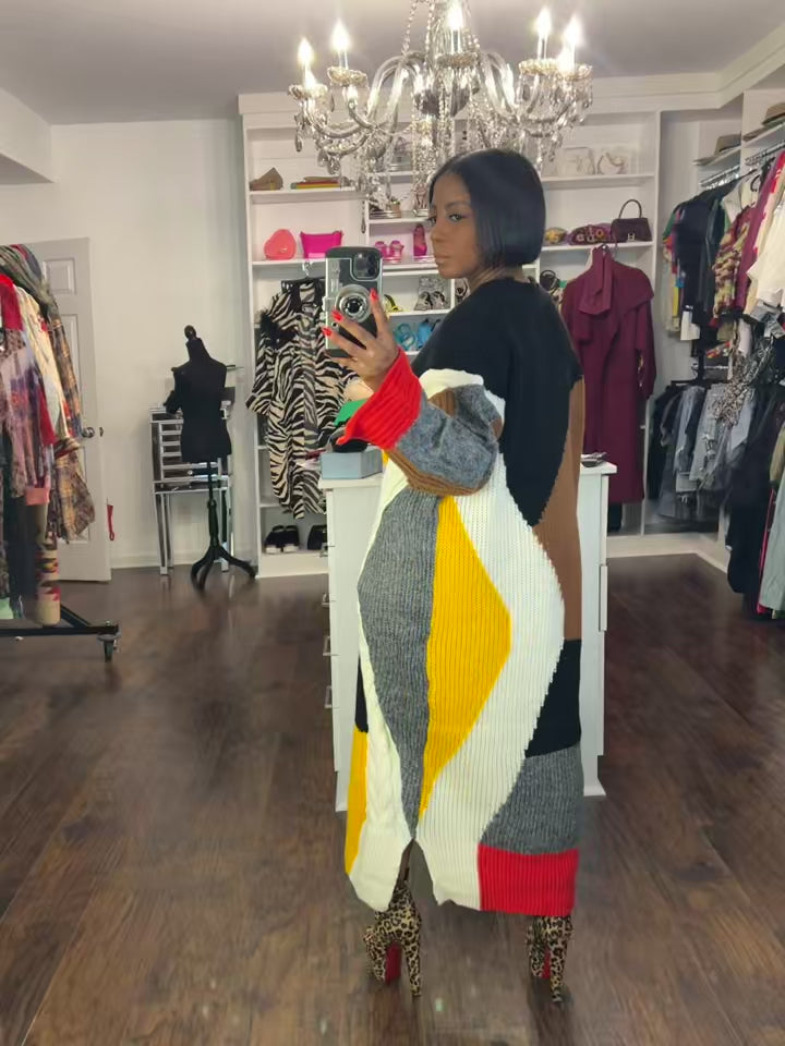 Fire 🔥 Color Block Maxi Sweater Dress