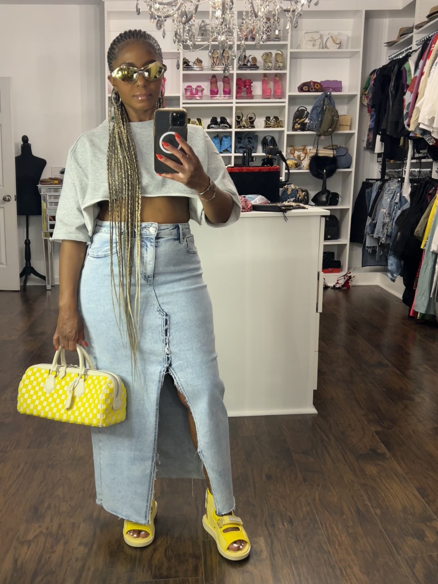 Distressed Denim Maxi Skirt