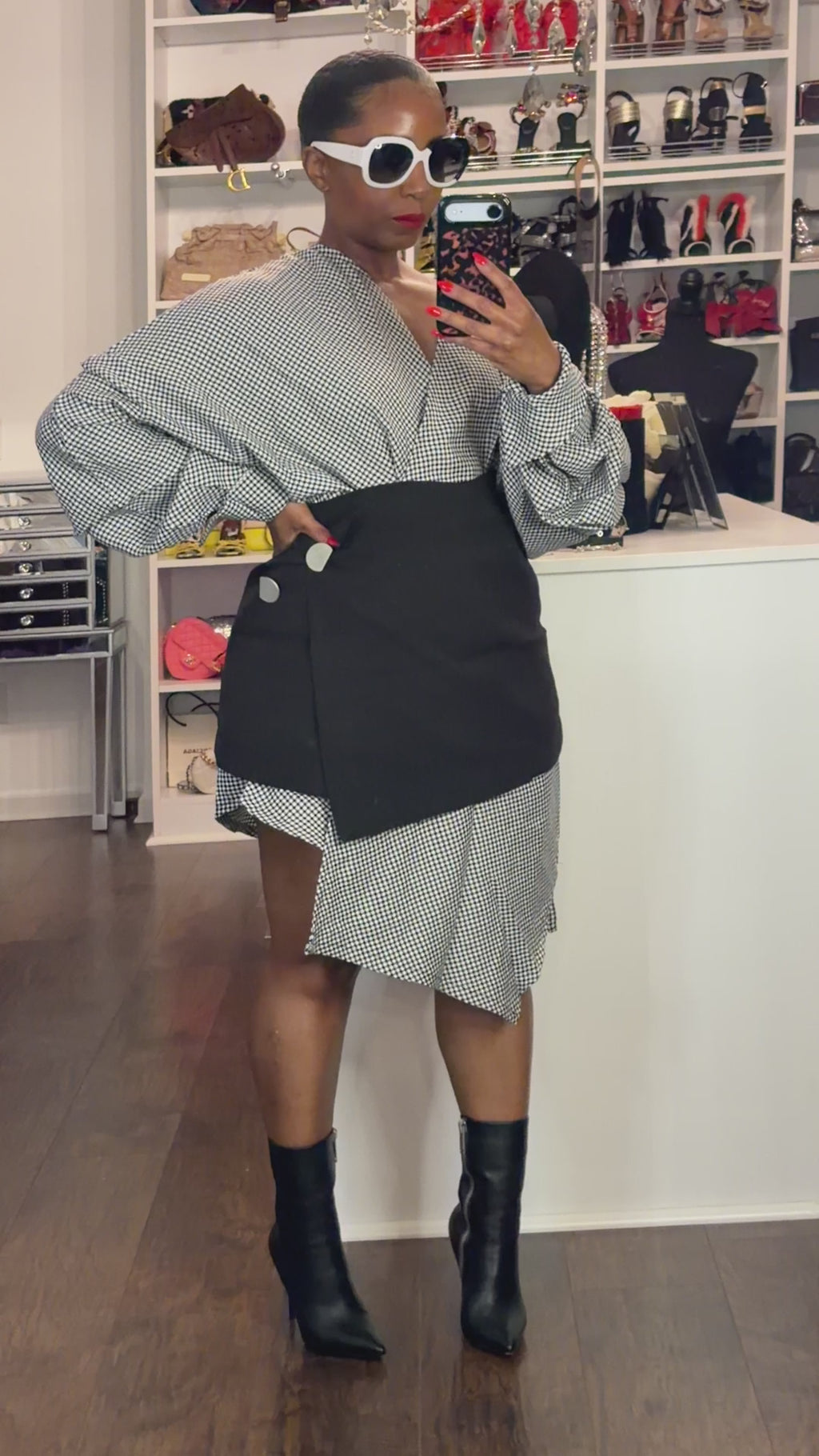 Two piece Checkered Wrap Dress Set