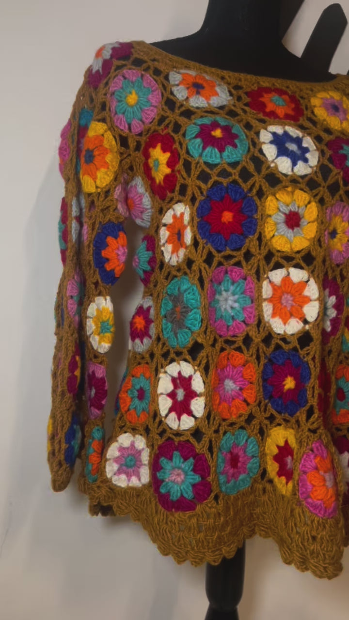 Tan Floral Patchwork Sweater | SIZE S/M | FINAL SALE