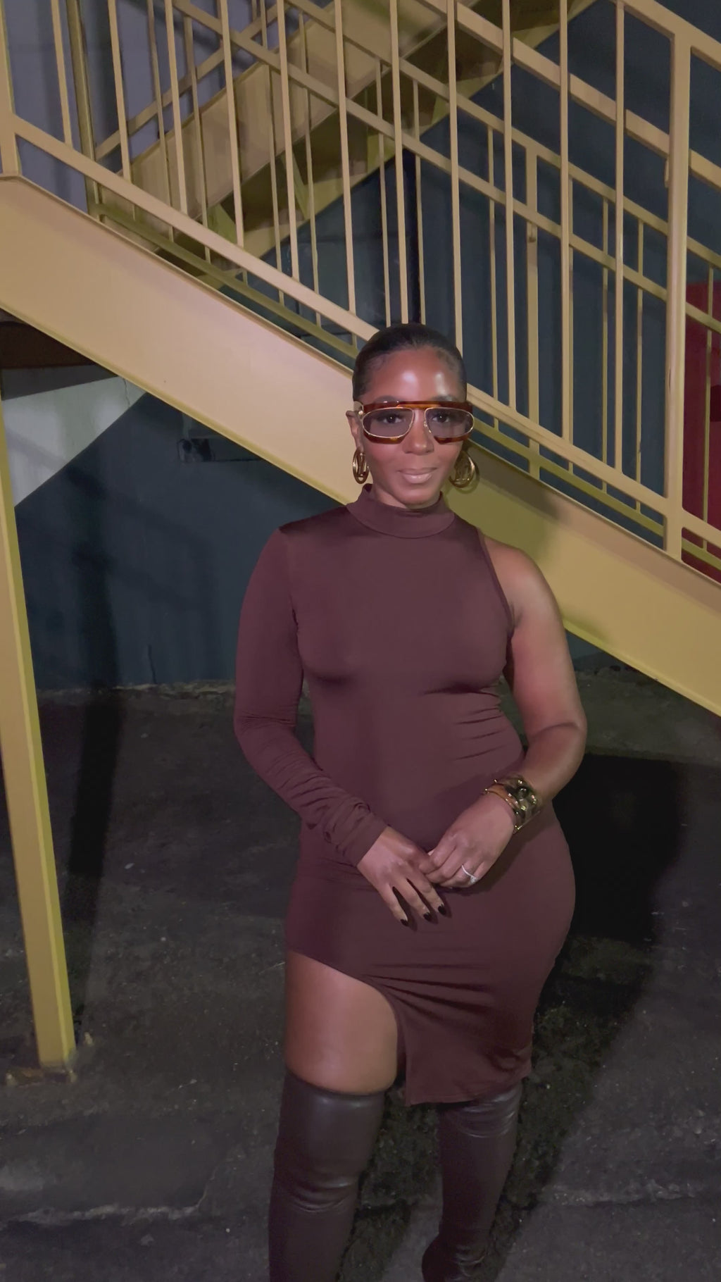 Chocolate Drop One-Sleeve Bodycon Dress