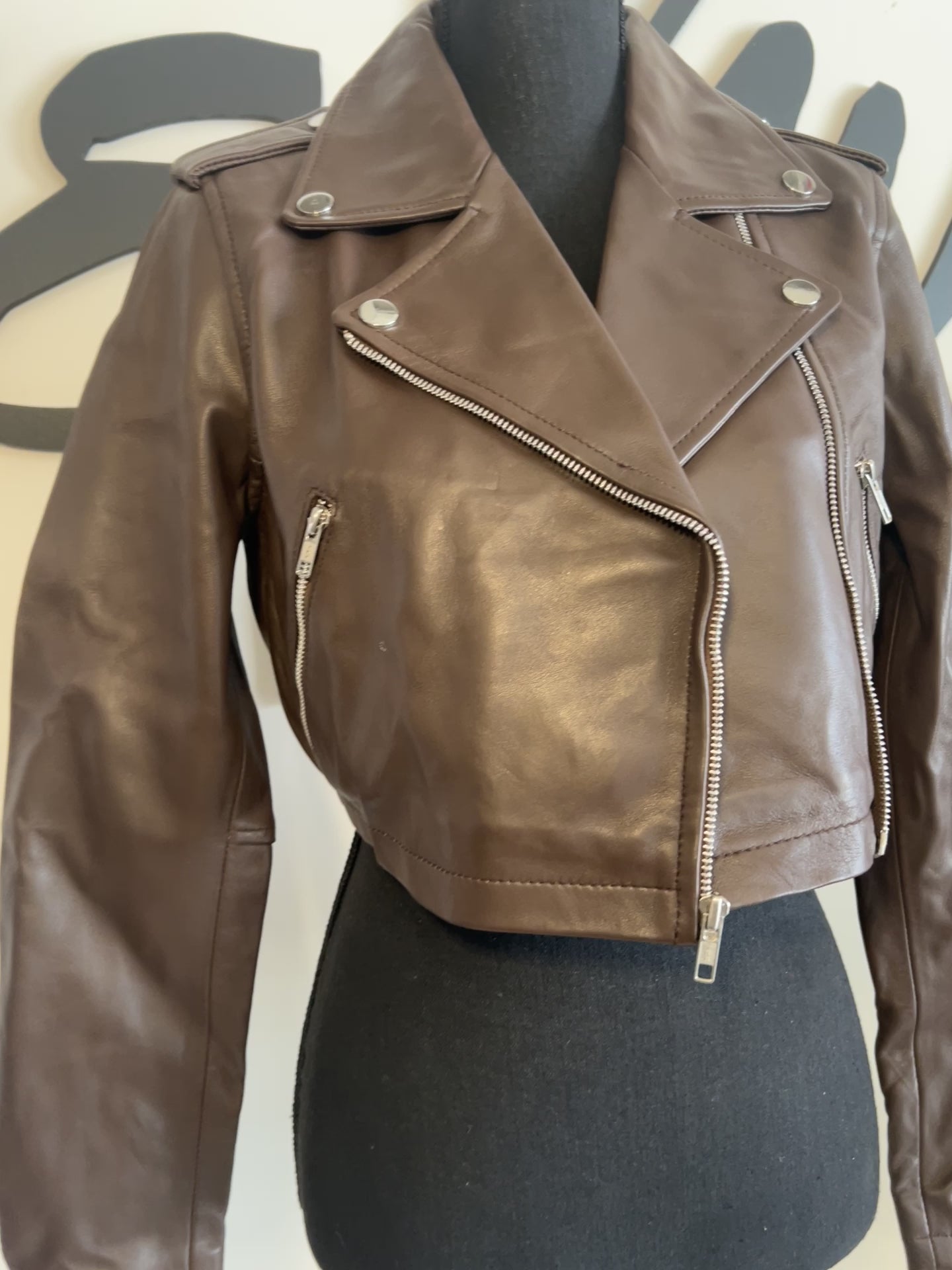 Chocolate Leather Cropped Biker